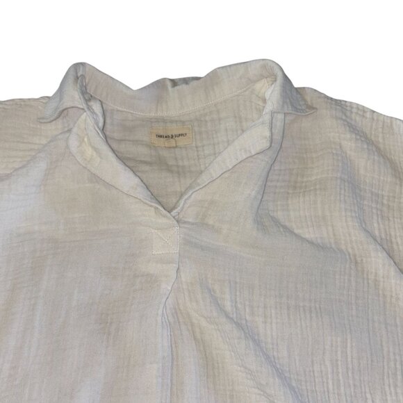 Thread & Supply Womens Short Sleeve, Collared Blouse-White-Size S-GUC - Picture 2 of 4